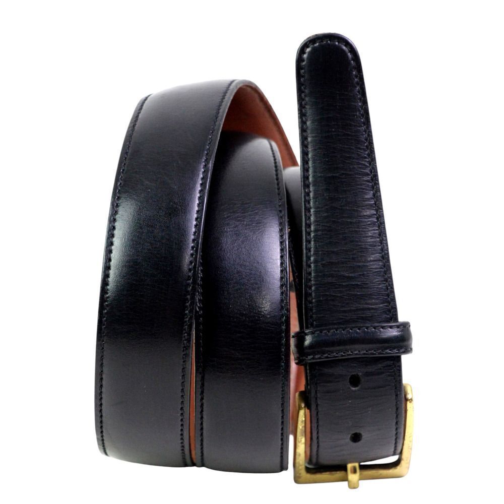 Trafalgar BLACK GENUINE LEATHER 1 1/8"Wd STITCH CASUAL DRESS BELT Sz 38/95 (F40